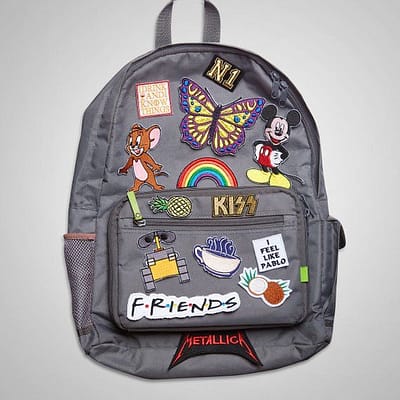 Backpack with TV show themed patches