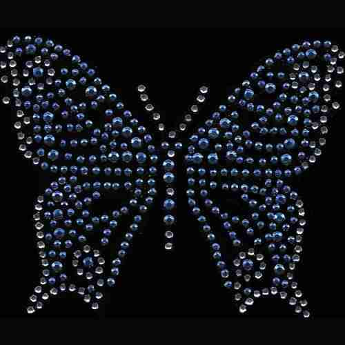 Butterflies - Medium Rhinestone Butterfly in BLUE Iron On Appliq