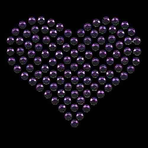 Large Purple Rhinestud Heart Hotfix Applique on black background