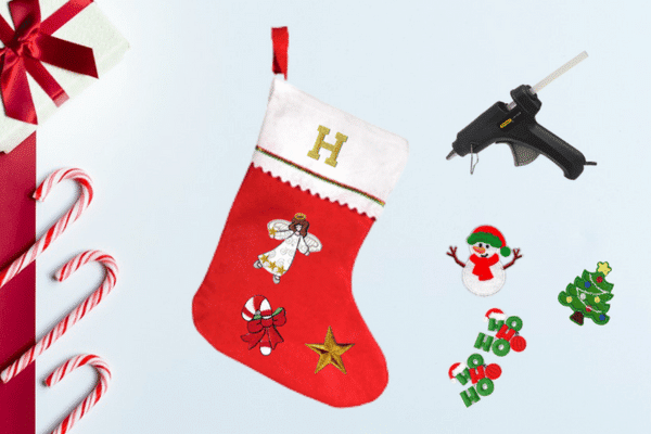 No-sew DIY Patched Christmas Stocking with Fabric Glue
