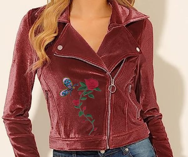 Velvet Jacket with Rose and Butterfly Patch