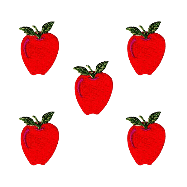 (5-Pack) Small Red Apple w/Stem Iron On Fruit Patch Applique