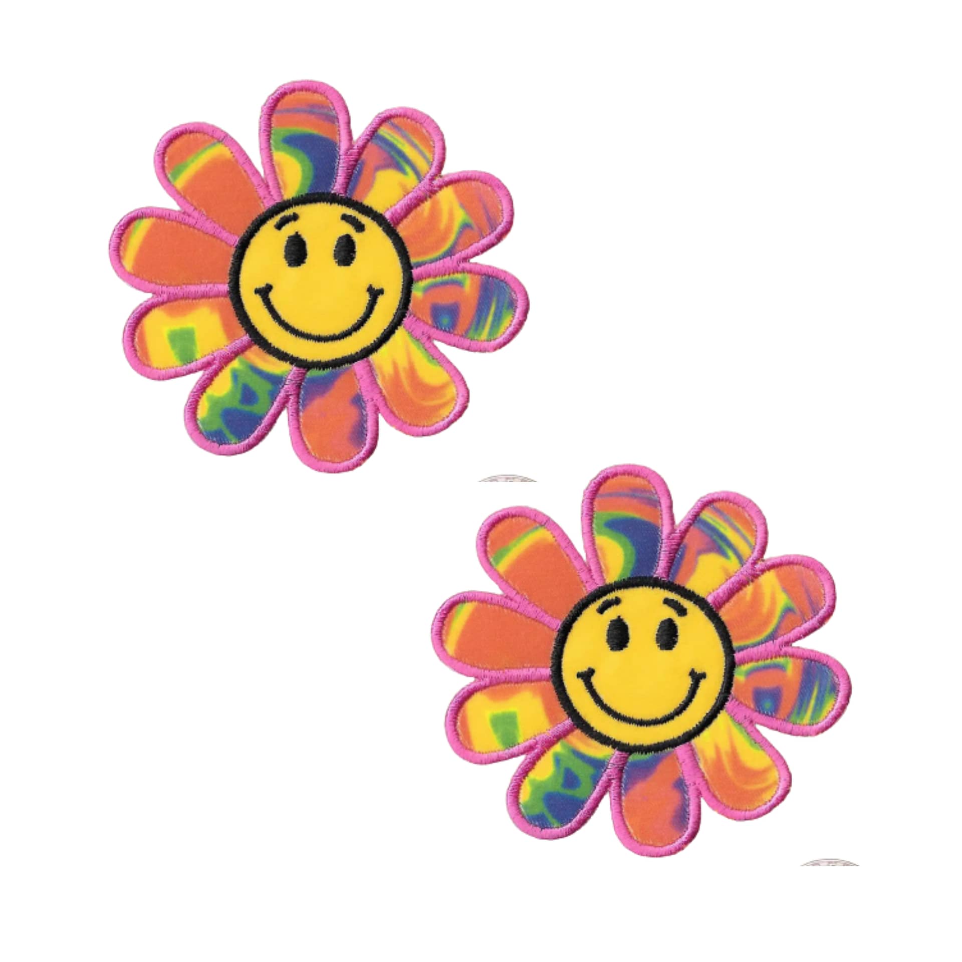 Happy Face Rainbow Daisy Embroidered Flower Patch Applique